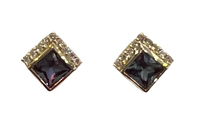10K Yellow Gold Created Alexandrite and Diamond Earrings