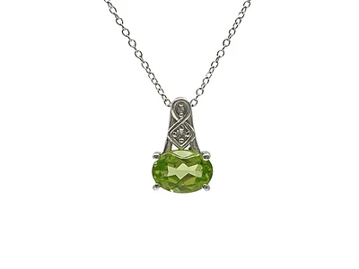 10K White Gold 7x5mm Oval Cut Peridot and 0.013cttw Diamond Pendant, 18"