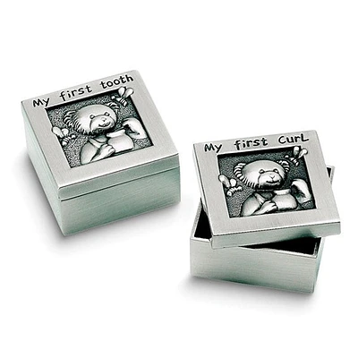 Pewter Finish Teddy Bear First Tooth and First Curl Set