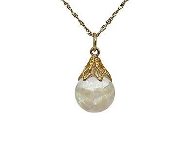 10/14K Yellow Gold Floating Opal Pendant, 18"