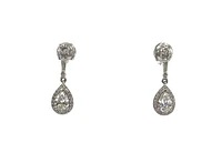 925 Sterling Silver 4mm x 6.5mm Pear Shaped Cubic Zirconia Drop Studs - 20mm x 6.5mm