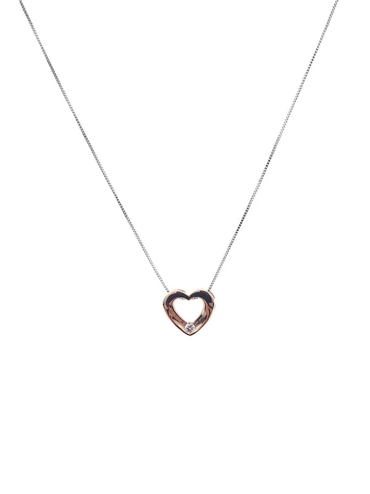 10K White & Rose Gold 0.036cttw Canadian Diamond Heart Pendant, 18"