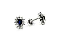 14K White Gold 0.55cttw Genuine Sapphire & 0.32cttw Diamond Halo Earrings