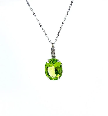 10K White Gold Peridot & Diamond Pendant