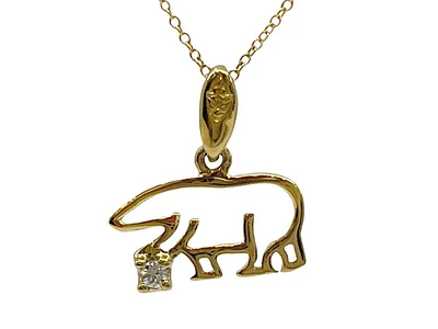 14K Yellow Gold 0.03cttw Diamond Orion Bear Pendant