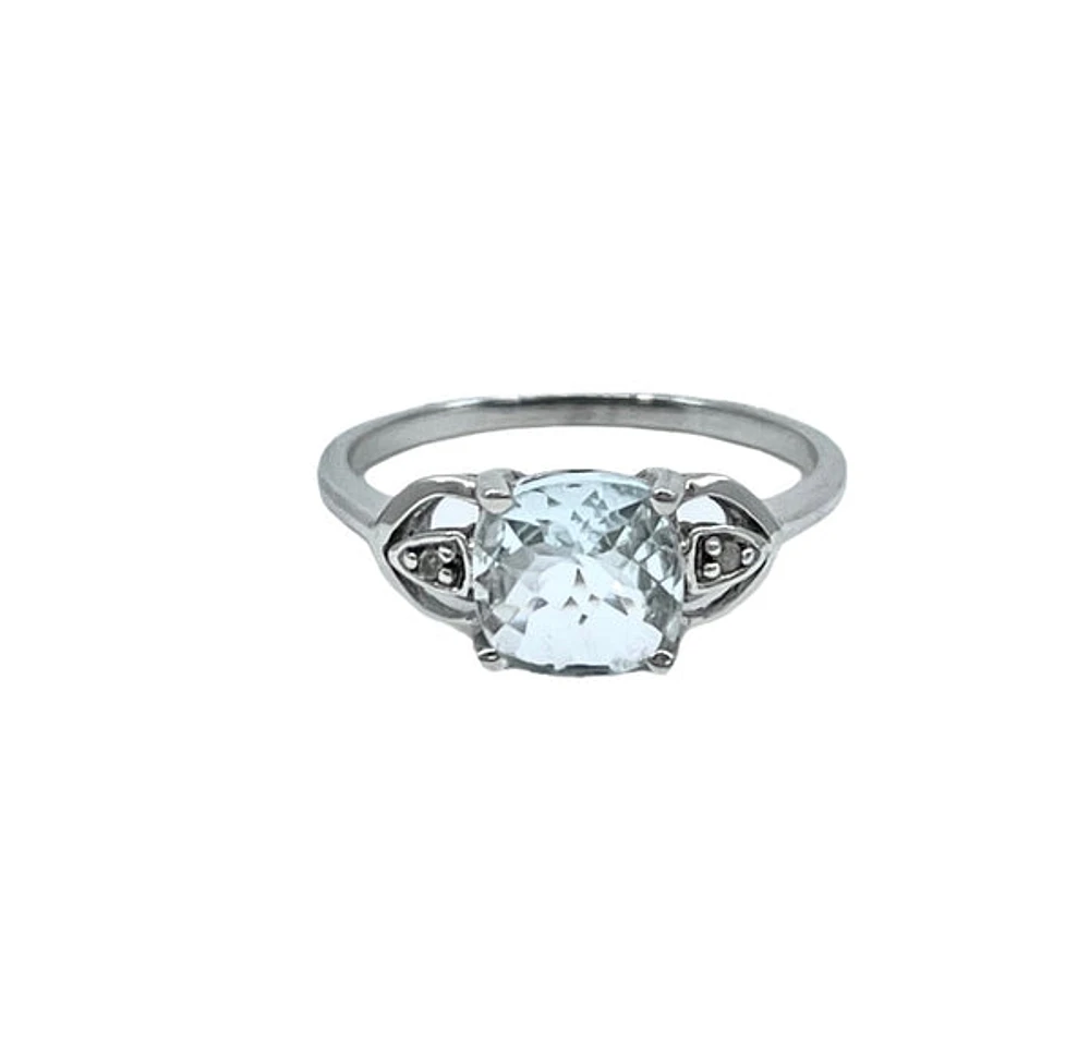 Genuine Aquamarine & Diamond Ring
