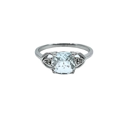 Genuine Aquamarine & Diamond Ring