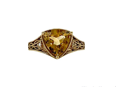 10K Yellow Gold Citrine and Diamond Ring, size 7