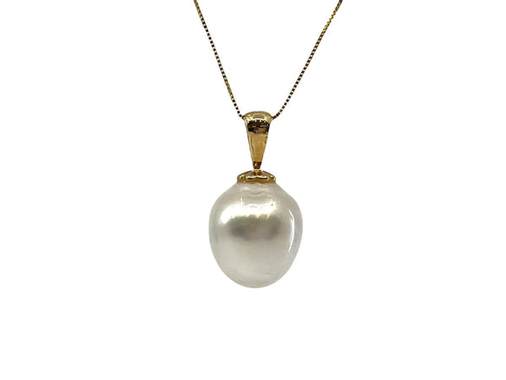 14K Yellow Gold 12.5mm South Sea Pearl Pendant with 10K Yellow Gold Chain