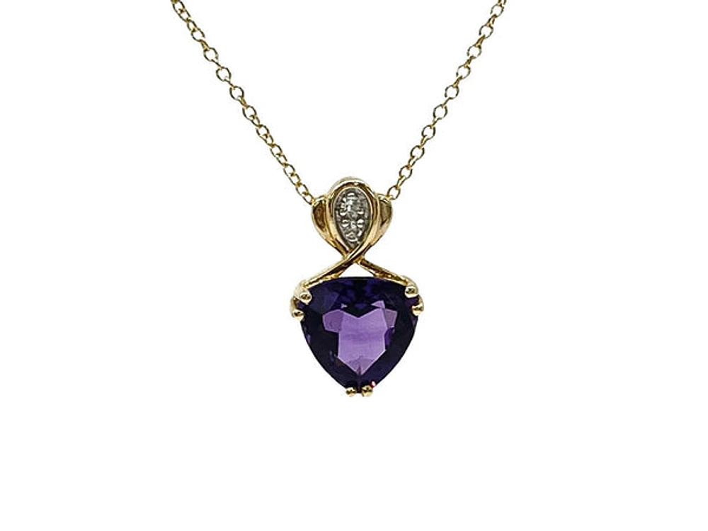 10K Yellow Gold Amethyst & Diamond Necklace, 18"