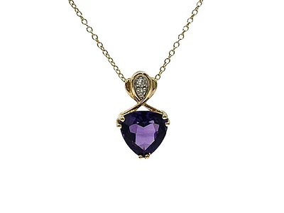 10K Yellow Gold Amethyst & Diamond Necklace, 18"