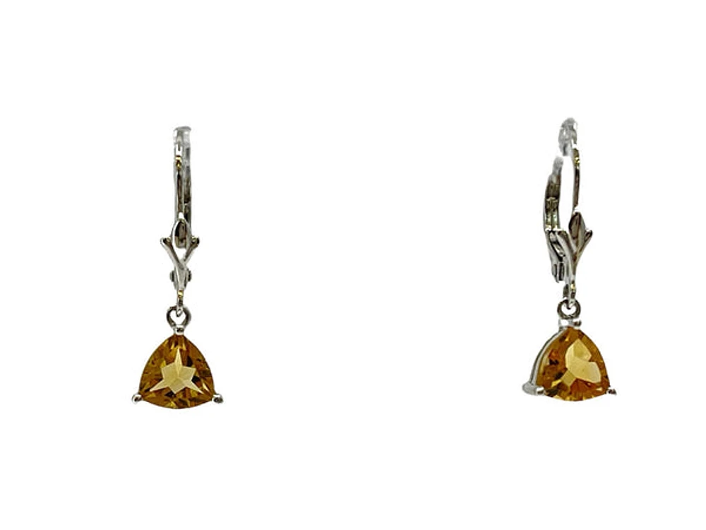 10K White Gold 1.60cttw Citrine Lever Back / Dangle Earrings