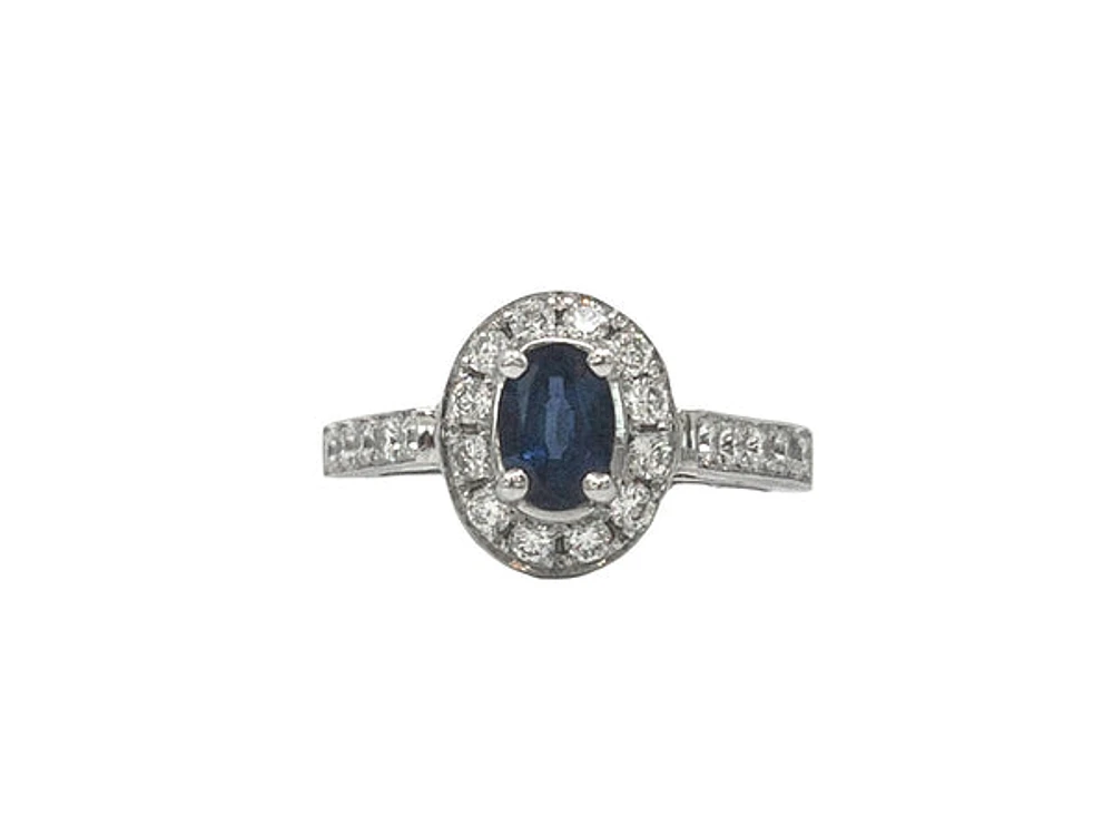 14K White Gold 0.75cttw Genuine Oval Cut Sapphire and 0.50cttw Diamond Ring, size 6.5