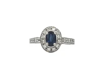 14K White Gold 0.75cttw Genuine Oval Cut Sapphire and 0.50cttw Diamond Ring, size 6.5