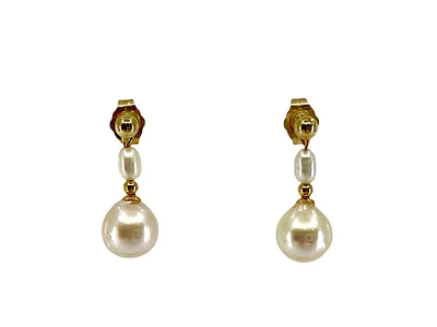 14K Yellow Gold Cultured Pearl Drop Earrings
