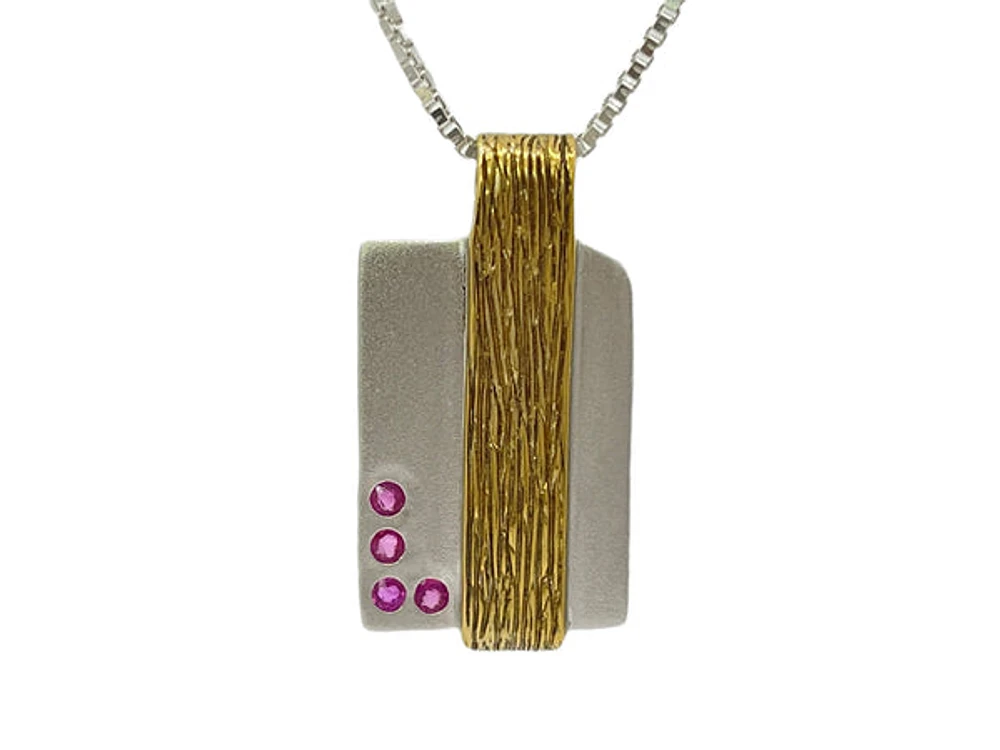 Sterling Silver and 18K Gold Plated 0.20cttw Ruby Pendant, 18"