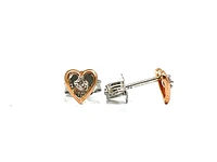 10K Two Tone Rose and White Gold 0.02cttw Diamond Heart Shaped Stud Earrings