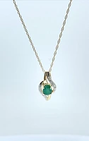 10K Yellow Gold Emerald and Diamond Pendant, 18"