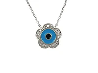 10K White Gold Blue Enamel and Diamond Necklace, 18"