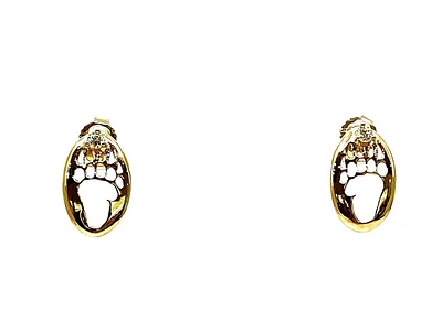 14K Yellow Gold 0.06cttw Diamond Bear Paw Earrings with Butterfly Backs - 7mm x 12mm