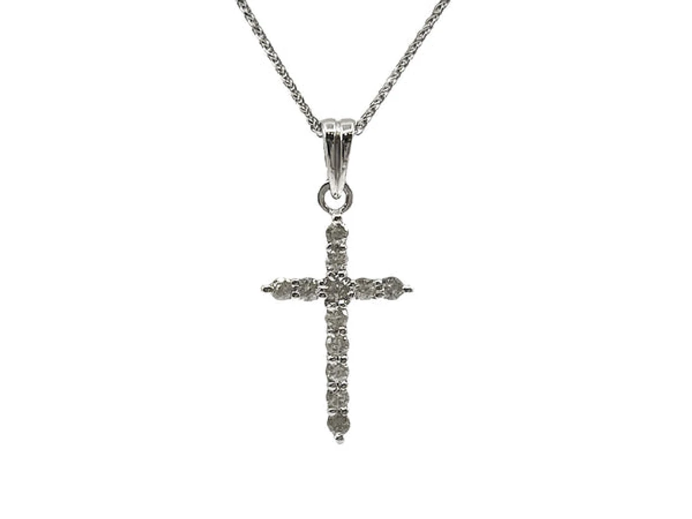 14K White Gold 0.35 cttw Diamond Cross Pendant, 18"