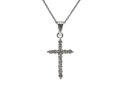 14K White Gold 0.35 cttw Diamond Cross Pendant, 18"