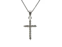 14K White Gold 0.35 cttw Diamond Cross Pendant, 18"