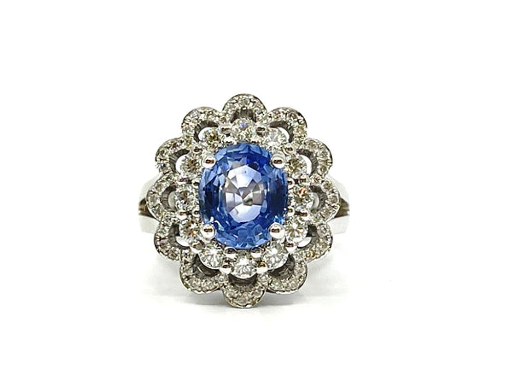 14K White Gold 3.03cttw Genuine Sapphire and 0.30cttw Diamond Ring, size 6.5