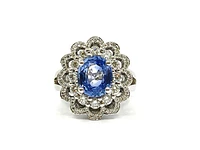 14K White Gold 3.03cttw Genuine Sapphire and 0.30cttw Diamond Ring, size 6.5