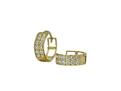 14K Yellow Gold 2 Row Cubic Zirconia Huggies - 11mm