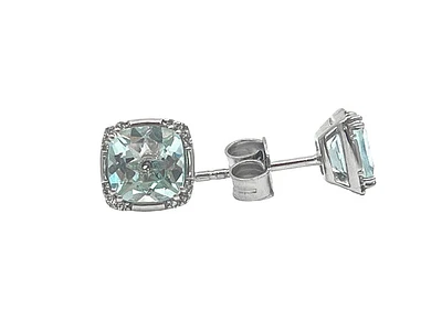 10K White Gold Aquamarine & 0.06cttw Diamond Earrings