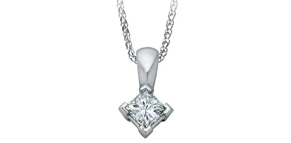 14K White Gold 0.10cttw Princess Cut Square Cut Canadian Diamond Necklace, 18”