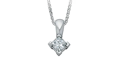 14K White Gold 0.10cttw Princess Cut Square Cut Canadian Diamond Necklace, 18”