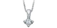 14K White Gold 0.10cttw Princess Cut Square Cut Canadian Diamond Necklace, 18”