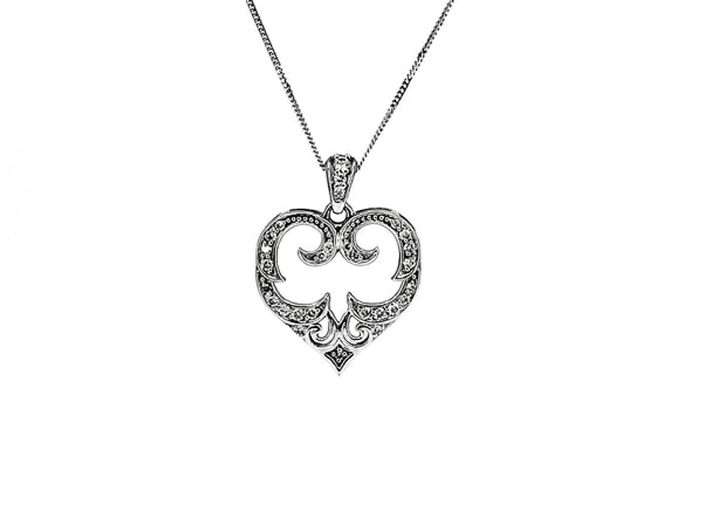 10K White Gold 0.20cttw Diamond Heart Pendant, 18"