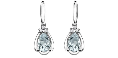 10K White Gold 0.70cttw Genuine Aquamarine Pear Cut & 0.03cttw Diamond Stud / Dangle / Drop Earrings