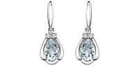 10K White Gold 0.70cttw Genuine Aquamarine Pear Cut & 0.03cttw Diamond Stud / Dangle / Drop Earrings