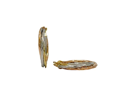10K TRI-TONE GOLD INTER-TWINED HOOP EARRINGS