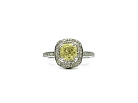 14K White Gold 1.33cttw Fancy Yellow and White Diamond Halo Engagement Ring, size 6