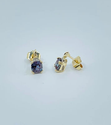 10K Yellow Gold Created Alexandrite and Diamond Earrings