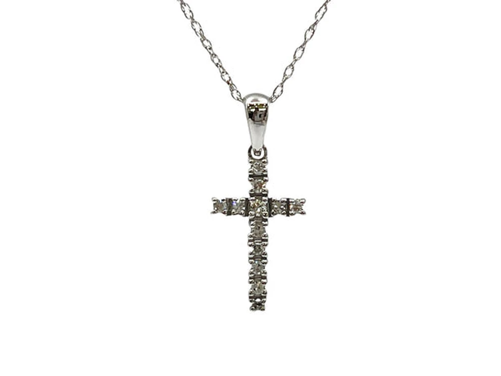 10K White Gold 0.09cttw Diamond Cross Necklace (8mm x 13mm) - 18 Inches