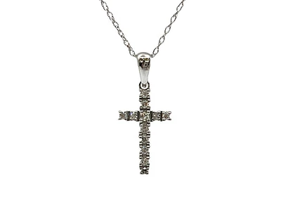 10K White Gold 0.09cttw Diamond Cross Necklace (8mm x 13mm) - 18 Inches