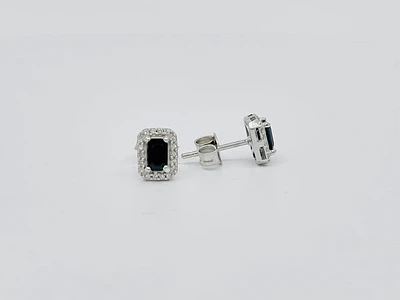 10K Gold Genuine Sapphire & Diamond Earrings