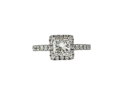 18K White Gold 1.31cttw Diamond Princess Cut Halo Engagement Ring, size 6.5