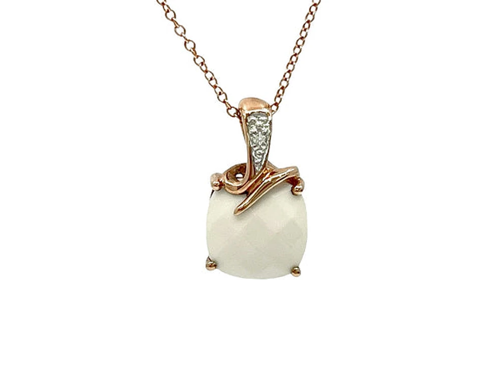 10K Rose Gold Agate And Diamond Necklace, 18"