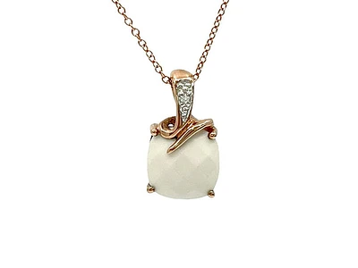 10K Rose Gold Agate And Diamond Necklace, 18"