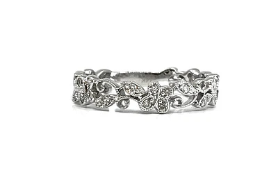 14K White Gold Butterfly  0.15cttw Diamond Band - Size 6.5