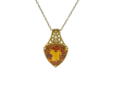 10K Yellow Gold Citrine and Diamond Pendant, 18"
