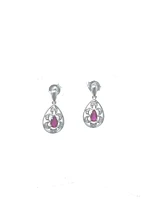 10K White Gold 0.55cttw Genuine Ruby and 0.11cttw Diamond Earrings