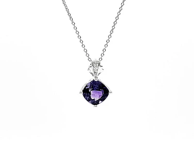 10K White Gold Amethyst & Diamond Pendant, 18"